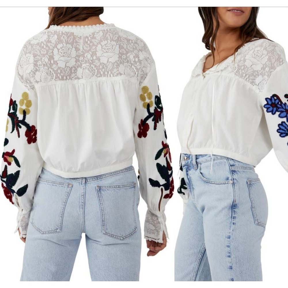 Free People Meadows Embroidered Cotton Long Sleeve Top - Picture 2 of 9